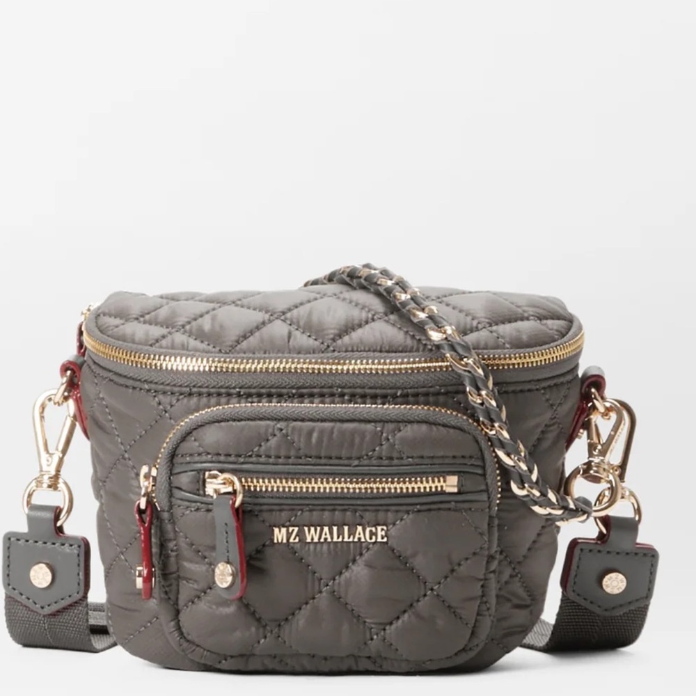 MZ Wallace Quilted Crossbody micro Sling Belt Bag in Magnet Grey NEW NWOT